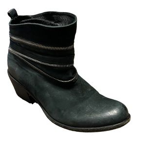 BARNEY'S NEW YORK CO OP Black Leather Zip Around Block Heel Ankle Bootie-Sz 8.5
